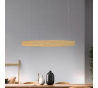 Quitani LED pendant light Persida, 98 cm long, oak, 2,700 K