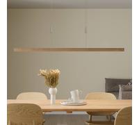 Quitani Nora LED hanging light, natural oak, length 118 cm