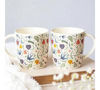 Quitting Hollywood Midnight Bloom Folk-Inspired Mugs Set of 2 - Dark Floral Ceramic Coffee & Tea Cups - Elegant Kitchen Gift for Women