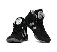 QUIVE Ring Wrestling Shoes, High Top Pro Wrestling & Boxing Shoes, Light Blue & Black, Boxing Boots for Men, Women & Children Unisex Combat Training Boots
