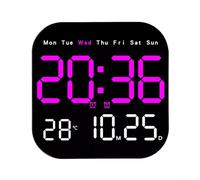 QuivyLivyDigital Wall Clock, With Temperature Date Day Display, Large LED Silent Remote Control Countdown Timer, For Bedroom Kitchen Elderly(pink)