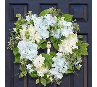 Quixem Spring Wreath Artificial Hydrangea Eucalyptus 20IN, Light Blue White Green, Spring Easter Summer Front Door Wall Décor