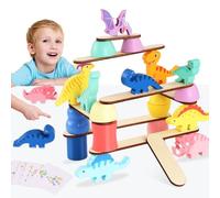 Quixenta Montessori Dinosaur Toys, Wooden Stacking & Sorting Blocks Set for 2-4 Year Olds, 41 Pieces