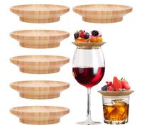 Quixion 6PCS Wine Glass Charcuterie Topper, Wine Glass Toppers, Bamboo Charcuterie Topper, Appetizer Plate, Wooden Drink Cup Covers for Appetizers Desserts Home, Restaurants and Parties