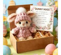 Quixion Mini Bunny Hug Cute Easter Gift, Minis Rabbits in Box, Mini Bunnies, Emotional Support Positive Crochet Bunny, Handmade Plush Pocket Hug Rabbit Doll With Card, for Kids Family Friend (Pink)