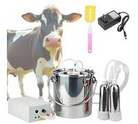 Quixnova Portable Electric Milker, Rechargeable Milking Machine for Cows and Goats with 3L/5L Stainless Steel Bucket, 2 Teat Cups and Pulsation Vacuum System for Farm, Ranch and Home Dairy Use Cow-5L