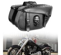 Quixofiber Motorcycle Saddlebags 32L Large Capacity PU Leather Side Saddle Bags Waterproof Hard Saddle Bags Universal for Harley Honda Yamaha Bobber Sixty Kawasaki (3D Skull,Black)