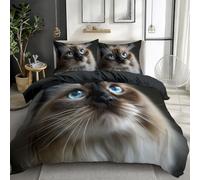 Quixora Bedding Set Double Size, Animal Ragdoll Cat Close-Up Duvet Cover Kids Breathable Comforter Cover, Soft Microfiber Gray Black Bedding Fade Resistant Quilt Cover Set Decorative 3 Piece
