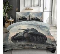 Quixora Bedding Set Double Size, Military World War Ii Tank Duvet Cover, Mint Gray Comforter Cover for Kids Teens Boys Girls and Men, Modern Bedroom Decor (3 Pcs)