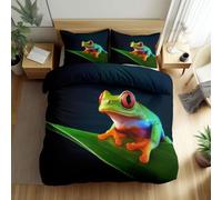 Quixora Bedding Set Emperor Size, Animals Red-Eyed Tree Frog Duvet Cover Kids Hypoallergenic Comforter Covers, Soft Percale Blue Bedding Fade Resistant Quilt Cover Set Decorative 3 Piece