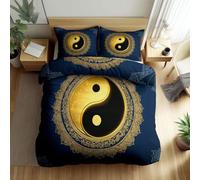 Quixora Bedding Set Emperor Size, Gold And Black Yin And Yang Symbol Duvet Cover Kids Hypoallergenic Comforter Covers, Percale Mandala Bedding Fade Resistant Quilt Cover Set Decorative 3 Piece