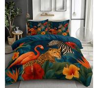 Quixora Bedding Set Jungle Wild Animals Duvet Set Teen Girls, Decorative 3 Pieces Ultra Soft Microfiber Double Size Duvet cover Set & Pillow Shams, Comforter Cover with Zipper