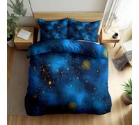 Quixora Bedding Set King Size, Whimsical Theme Constellations Galaxies Stars Duvet Cover Kids Hypoallergenic Comforter Covers, Percale Blue Bedding Fade Resistant Quilt Cover Set Decorative 3 Piece
