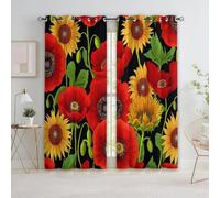 Quixora Blackout Eyelet Curtains Floral Sunflowers Romantic Printed Living Room Darkening Curtain for Country-style bedroom, Thermal Insulated Window Drapes 2 Panels 46 x 72 Inch