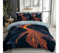 Quixora Blue Gray Bedding Set for Girls Boys Kids Man Child, Landscape Iceland Volcano Print Reversible Comforter Cover, 3Pcs Duvet Cover Super Soft Single Bed Bedroom Decor