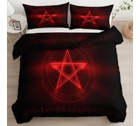 Quixora Breathable Bedding Set Duvet Cover 120 x 150 cm Red Luminous Five-Pointed Star Duvet Cover with 1 Pillowcases Black Printed Microfiber Zipper Reversible Bedding Set for Adults Kids