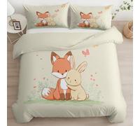 Quixora Breathable Bedding Set Duvet Cover 135 x 200 cm Cartoon Watercolor Woodland Animals Duvet Cover with 2 Pillowcases Cream Printed Microfiber Zipper Reversible Bedding Set for Adults Kids