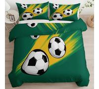 Quixora Breathable Bedding Set Duvet Cover 135 x 200 cm Comedy Style Football Duvet Cover with 2 Pillowcases Forest Green Printed Microfiber Zipper Reversible Bedding Set for Adults Kids Girls Couple