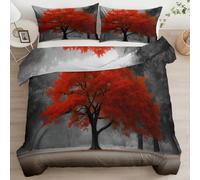 Quixora Breathable Bedding Set Duvet Cover 200 x 200 cm Forest Red Oak Duvet Cover with 2 Pillowcases Printed Microfiber Zipper Reversible Bedding Set for Adults Kids Girls Couple