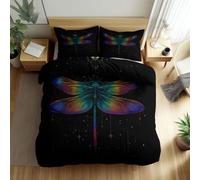 Quixora Breathable Bedding Set Duvet Cover 290 x 235 cm Animal Colorful Dragonfly Sacred Geometry Duvet Cover with 2 Pillowcases Black Printed Microfiber Zipper Reversible Bedding Set for Kids Couple