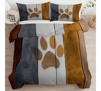 Quixora Breathable Bedding Set Duvet Cover 290 x 235 cm Animal Paw Prints Country Farmhouse Wood Planks Duvet Cover with 2 Pillowcases Printed Microfiber Zipper Reversible Bedding Set for Adults Kids