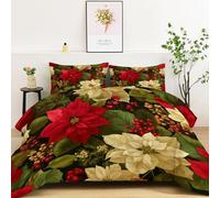 Quixora Christmas Flower Fantasy Greenery Pattern Comforter Duvet 10.5 Tog, Reversible Coverless Duvet, Soft Bedding Comforter Sets for All Seasons, Warm Quilt with 2 Pillowcases- 200 x 200 cm