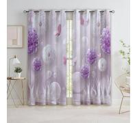 Quixora Curtains Eyelet Soft Energy Saving Blackout Curtains 3D dandelion bubble butterfly Print Theme Ring Top Window Drapes for Bedroom Living Room 66 x 72 Inch, 2 Panels