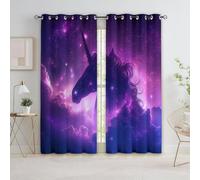 Quixora Curtains Eyelet Soft Energy Saving Blackout Curtains Night sky outer space unicorn silhouette fantasy Print Theme Ring Top Window Drapes for Bedroom Living Room 46 x 54 Inch, 2 Panels
