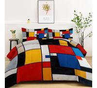 Quixora Double Coverless Duvet 3 Pieces, Reversible Modern Geometric Blocks Visual Art Design Bedding Set for Child Aldult Ultra Soft Breathable Multicolour Quilt Duvet Set with 2 Pillowcase