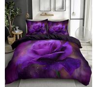 Quixora Double Duvet Cover Set Flowers Purple Roses Starry Sky 3 Pieces Bed Set Brushed Bedding Set Soft Anti Allergic Breathable Non Iron Quilt Cover with Zipper Closure