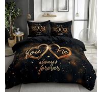 Quixora Double Duvet Cover Set for Kids, Love Couple You And Me Print Bedding, Ultra Soft and Comfy Bedding with Pillowcase for Girl Boys, Black