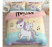 Quixora Emperor Duvet Cover Set Unicorn Music Notes Fantasy Color 3 Pieces Bed Set Brushed Bedding Set Soft Anti Allergic Breathable Non Iron Quilt Cover with Zipper Closure