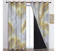 Quixora Eyelet Blackout Curtains 2 Panels 66 x 72 Inch Print Palm Leaves With Grey Marble Thermal & Soundproof Window Dressing for Child Bedroom/Office Energy Saving Curtains