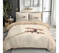 Quixora Light Brown Bedding Set for Girls Boys Kids Man Child, Vintage Aviation Vintage Airplane Print Reversible Comforter Cover, 3Pcs Duvet Cover Super Soft Double Bed Bedroom Decor