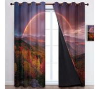 Quixora Multicolor Thermal Insulated Blackout Curtains for Bedroom 55 x 102 Inch Printed Nature Autumn Scenery Rainbows Mountains Room Darkening Curtains, Energy Saving Soft Eyelet Black Out Curtains