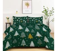 Quixora Oversized King Coverless Duvet 3 Pieces, Reversible Festive Christmas Tree Design Bedding Set for Child Aldult Ultra Soft Breathable Dark Green Quilt Duvet Set with 2 Pillowcase