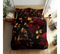 Quixora Printed Duvet Cover Bedding Set Emperor Size, Gothic Style Skull Roses Pattern Soft Quilt Cover for Kids Girls Women, Bedding with 2 Pillow Cases