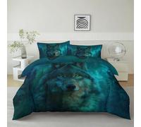 Quixora Printed Duvet Cover Bedding Set King Size, Animal Green Wolf Magical Forest Fantasy Pattern Soft Quilt Cover for Kids Girls Women, Bedding with 2 Pillow Cases