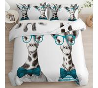 Quixora Printed Duvet Cover Bedding Set King Size, Mr. Giraffe With Bow Tie Pattern Soft Quilt Cover for Kids Girls Women, Bedding with 2 Pillow Cases