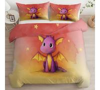 Quixora Single Duvet Cover Set Purple Dragon Star Fantasy Cartoon 3 Pieces Bed Set Brushed Bedding Set Soft Anti Allergic Breathable Non Iron Quilt Cover with Zipper Closure