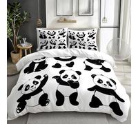Quixora White Duvet Cover Double Bedding Set, Cartoon Playful Animals Panda Reversible Lightweight 3pcs Bedding Sets and Pillow Cases, Soft Easy Care with Zipper Closure, 200 × 200 cm
