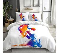 Quixora White Duvet Cover Double Bedding Set, Graffiti Style Basketball Player Reversible Lightweight 3pcs Bedding Sets and Pillow Cases, Soft Easy Care with Zipper Closure, 200 × 200 cm