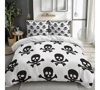 Quixora White Duvet Cover Small Single Bedding Set, Minimalist Skull Crossbones Icon Reversible Lightweight 2pcs Bedding Sets and Pillow Cases, Soft Easy Care with Zipper Closure, 120 × 150 cm