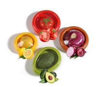 Quixotical 4 Pcs Reusable Silicone Fruit and Vegetable Storage Containers, Anti-Oxidation Food Savers for Fridge, Kitchen Storage, Fresh Stretch Pod for Avocado, Onion, Lemon, Tomato