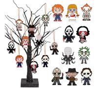 Quixotical Halloween Wooden Ornaments for Tree, 10 PCS Scary Movie Character Wooden Hanging Decorations, Vintage Halloween Ornaments for Spooky Party Decor