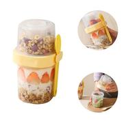 Quixotical Overnight Oats Container, Reusable Salad Cups with Fork, Portable Oatmeal Cup Breakfast On the Go Cups, Cereal Yogurt Cups for Salads Fruit Cereal Milk (Yellow)
