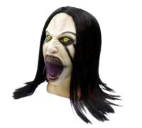 Quixotical Scary Crying Woman Horror Mask with Wig, Full Head Latex Demon Ghost Face for Halloween Party, Evil Creepy Zombie Costume Prop for Adults, Haunted