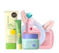 Quiyum Fruit Skincare Set, 6PCS Travel Face Care Kit with AHA, Niacinamide, Ceramide & Hyaluronic Acid, Birthday Christmas Pamper Gifts for Her Friend Sister Mum Wife Women Teenage Girls
