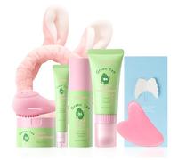 Quiyum Green Tea Skincare Set, 7PCS Hydrating Travel Face Care Kit with Witch Hazel & Hyaluronic Acid for Purifying & Oil Control, Christmas Birthday Pamper Gifts for Women Teenage Girls