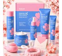 Quiyum Sakura Collagen Skincare Set, 8Pcs Hydrating Facial Routine Kit | Cleanser Toner Serum Eye Cream Moisturiser for Glowing Care, Self-Care Christmas Birthday Pamper Gift for Teenage Girls Women